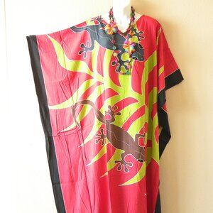 KD443 Gecko Batik Hand Painted Plus Batwing VNeck Kaftan Dolman Women Dress